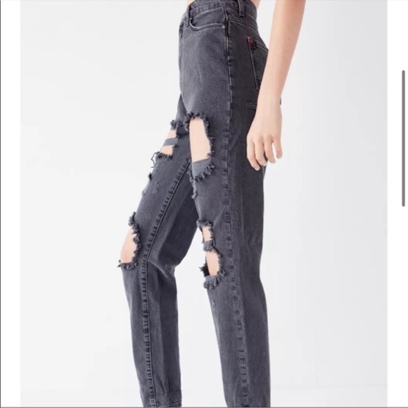 NEW BDG UO Grunge High Rise Mom Distressed Jeans Black Grey 25 goth y2k - Picture 5 of 13
